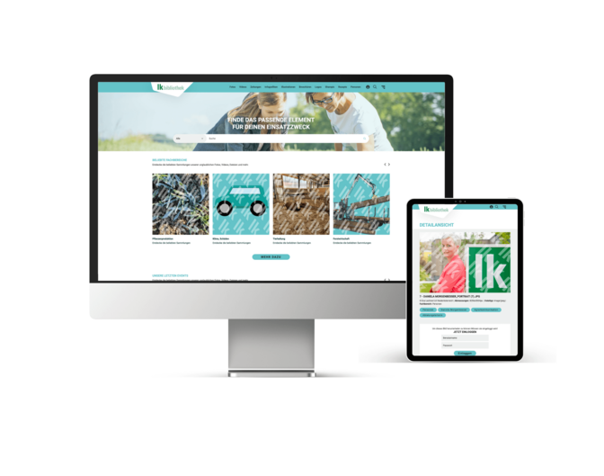 Screen Mock Up LWK NOE Bibliothek am iMac und am iPad