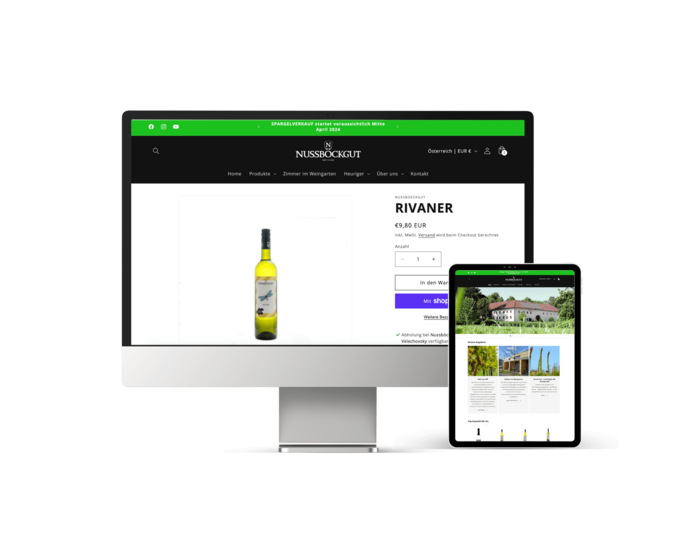 Screenansicht des Nussböckgut Webauftrittes auf Bildschirm und Tablet