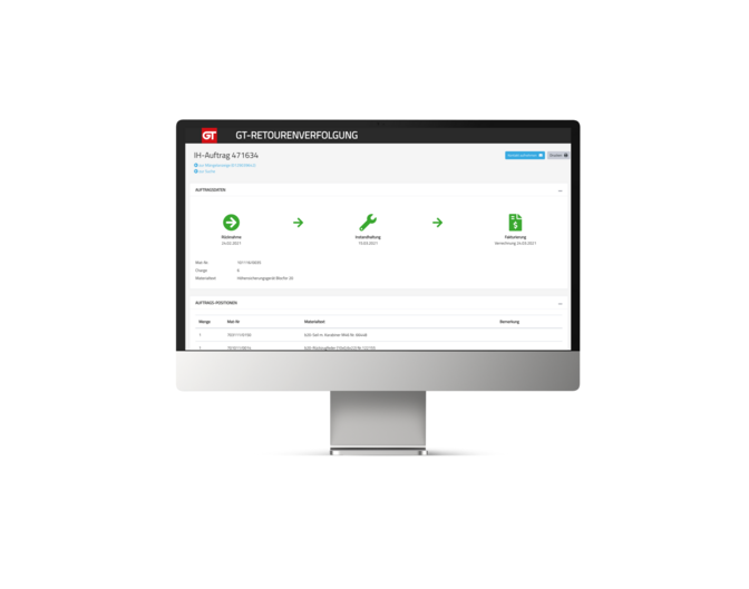 Ansicht GT Internes Serviceportal Retourenverfolgung